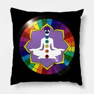 Rainbow Mandala with Man Chakras Pillow