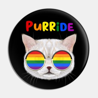 Purride Funny Cat Gay Pride Ally Rainbow Sunglasses LGBTQ Pin