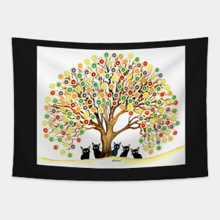 Panama Black Cats and Whimsical Tree Tapestry