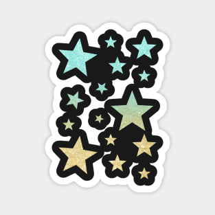 Teal Gold Ombre Faux Glitter Stars Magnet