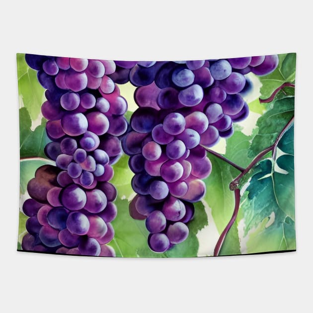 Grapes on the Vine in Watercolor Tapestry by ArtistsQuest