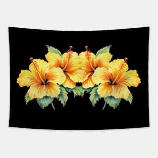 Yellow Hibiscus Flowers Tropical Tapestry