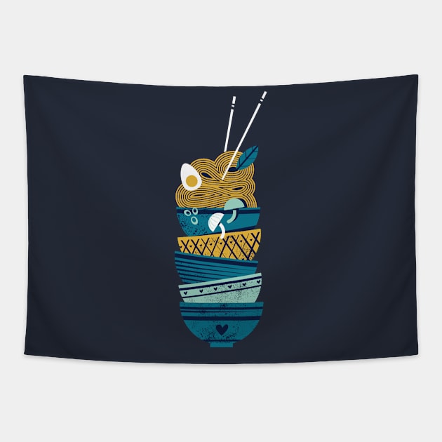 Noodles bowls connection // print // teal and aqua bowls yellow pasta Tapestry by SelmaCardoso