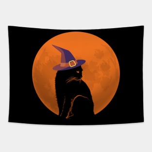 Black Witch Cat and Full Moon Tapestry