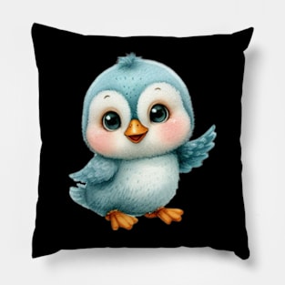 Funny blue bird in watercolor painting Pillow