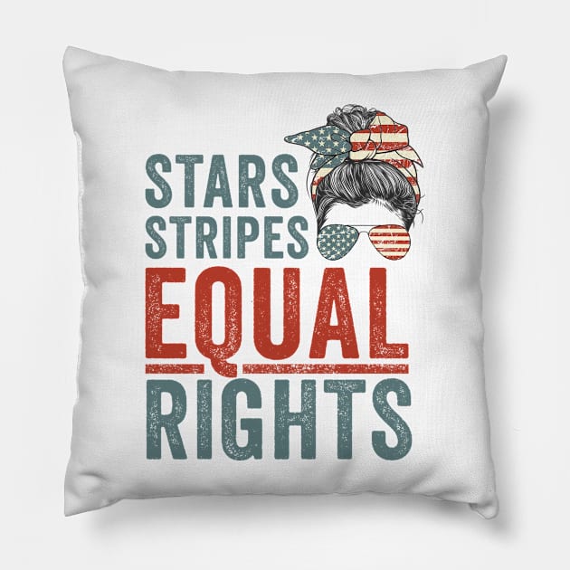 Vintage Messy Bun American Flag Stars Stripes Equal Rights Pillow by BadDesignCo