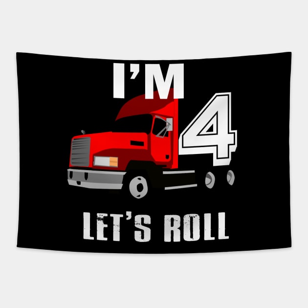 Kids Monster Truck Birthday 4th Birthday T Shirt Boy 4 Year Old Tapestry by designready4you