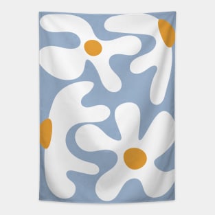 Abstract Flowers White Blue 2 Tapestry