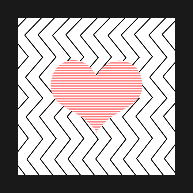 Abstract geometric pattern - heart - zigzag - black and pink. by kerens