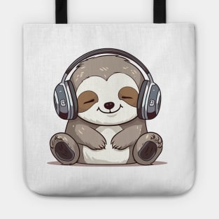 Sloth - Baby Sloth Kawaii Cute, Wearing Headphones, Enjoying The Music Tote