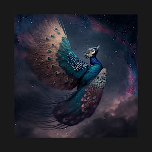 Majestic Peacock Flies to the Stars T-Shirt