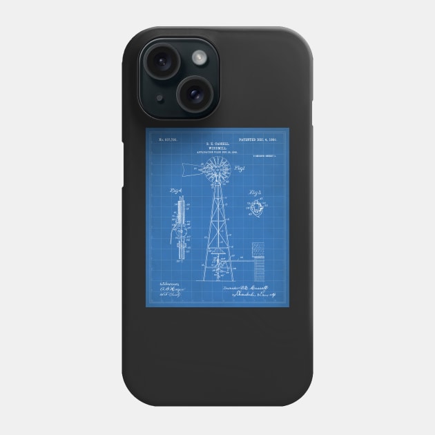 Windmill Patent - Farmer Rancher Country Farmhouse Art - Blueprint Phone Case by patentpress