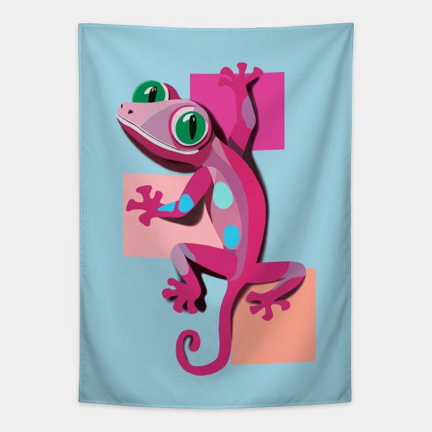 Pink Gecko With Green Eyes Tapestry by Suneldesigns