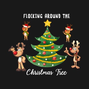 Reindeer Flocking Around Christmas Tree T-Shirt