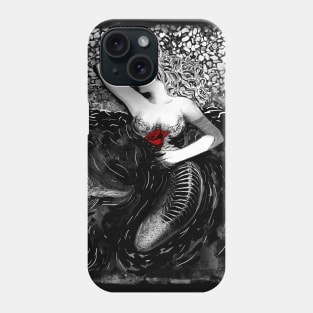 Gothic Dead mermaid with red rose - Dark manga art Phone Case