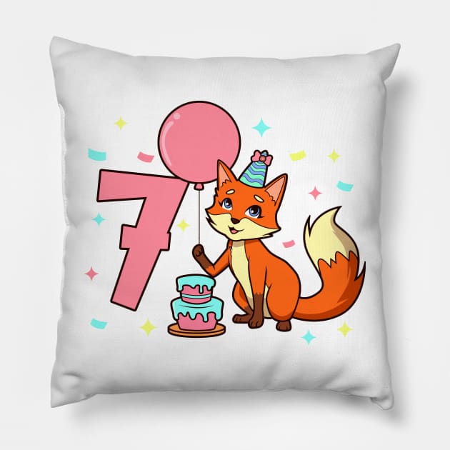 I am 7 with fox - girl birthday 7 years old Pillow by Modern Medieval Design