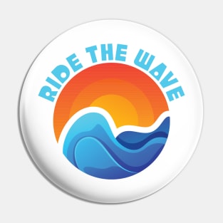 Ride the Wave Surfing Waves and Sunset Pin