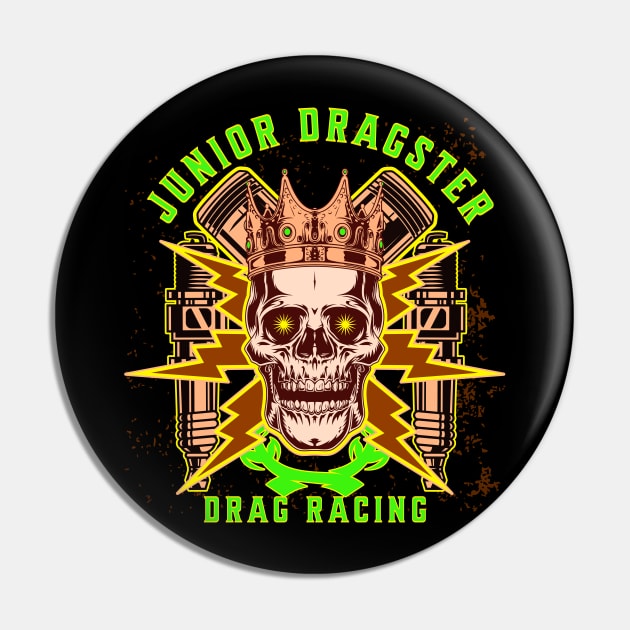 Junior Dragster Drag Racing Skull Pistons Spark Plugs Pin by Carantined Chao$