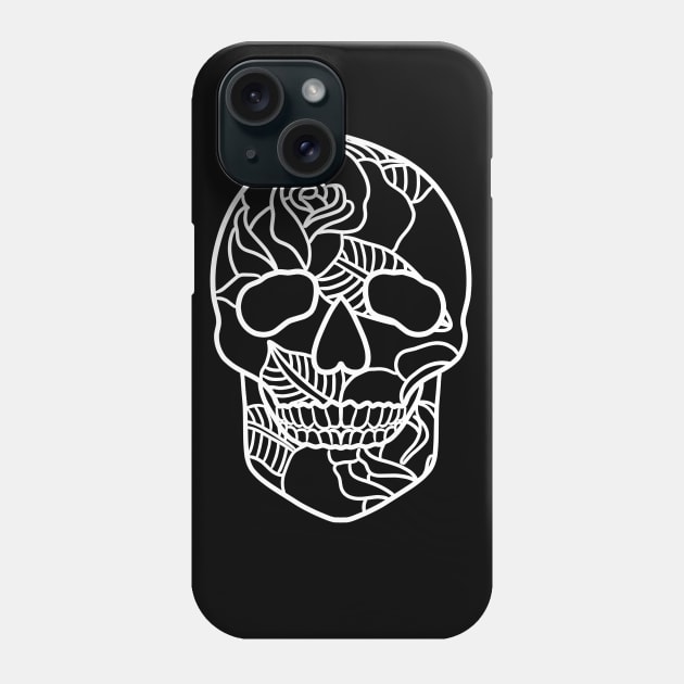 White Roses Skull Phone Case by GreenBeetleWorks