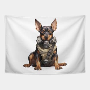 Doberman Pinscher Dog Wearing Gas Mask Tapestry