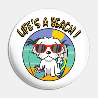 Cute White Dog Goes to the beach Pin