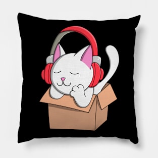 Headphone Cat in Box Pillow