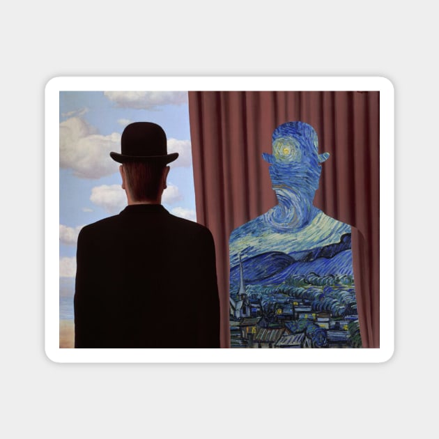 Magritte - Decalcomania / Van Gogh - Starry Night Magnet by Paskwaleeno