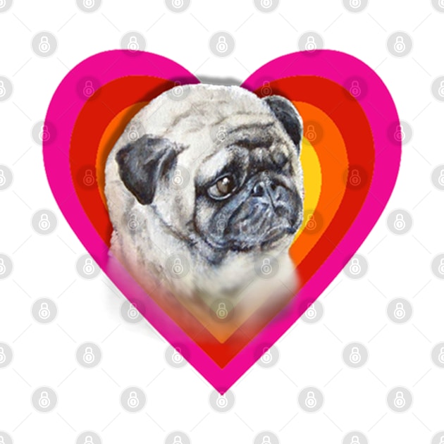 Rainbow super cute pug on a heart by StudioFluffle