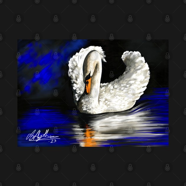 Mute White Swan On Blue Lake by Artbythree