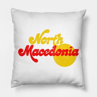 North Macedonia /  Retro Faded Style Typography Design Pillow