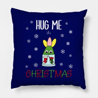 Hug Me It's Christmas - Hybrid Cactus In Christmas Themed Pot Pillow