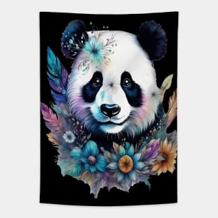 Fantasy, Watercolor, Panda Bear With Flowers and Butterflies Tapestry