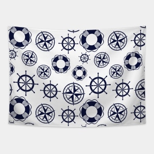 Nautical Navy Blue and White Pattern Tapestry