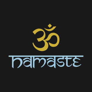 Namaste+Sanskrit Aum Light Blue+Gold T-Shirt