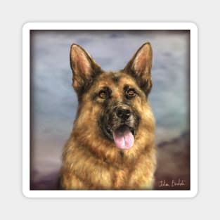 Painting of a Gorgeous German Shepherd with its Tongue Out Magnet