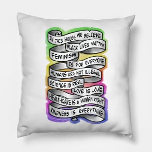 in this house, quotes, rainbow colors Pillow