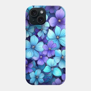 Purple Flowers Design Teal Blue Floral Cute Garden Print Phone Case