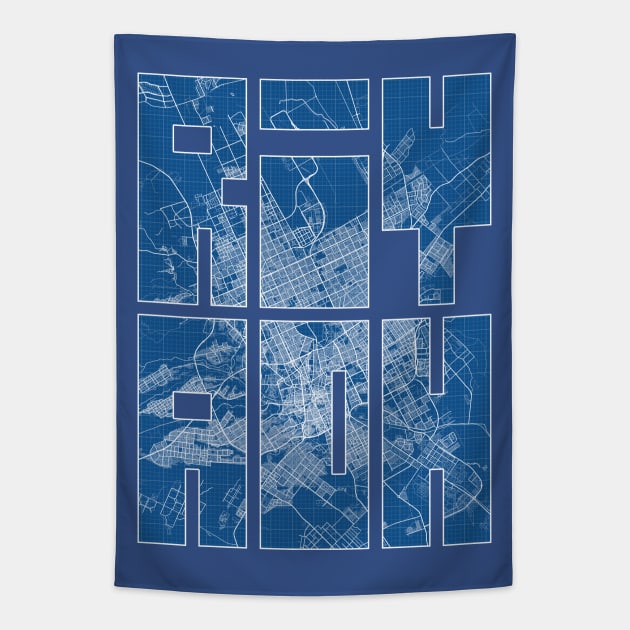 Riyadh, Saudi Arabia City Map Typography - Blueprint Tapestry by deMAP Studio