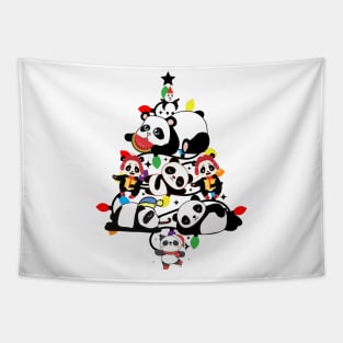 Christmas  Lighting Tree With Funny Pandas Tapestry