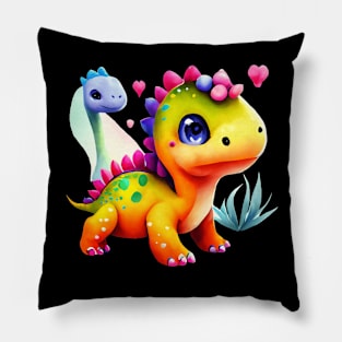 Adorable Cartoon Dinosaur with Hearts on Head Pillow