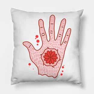 Flowers in Hand Red Pillow