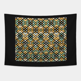 Abstract geometric pattern - bronze, green and black. Tapestry