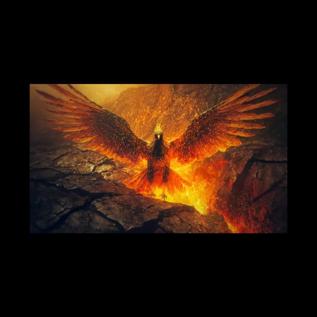 Dark phoenix bird rising out of lava by psychoshadow