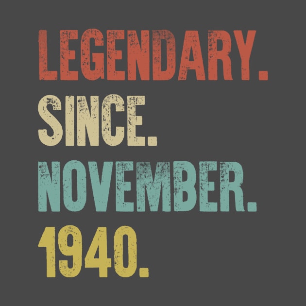 Retro Vintage 80th Birthday Legendary Since November 1940 by DutchTees