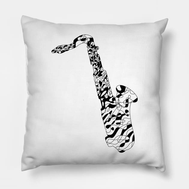 Sax black abstract // Jazz Lover Pillow by Degiab