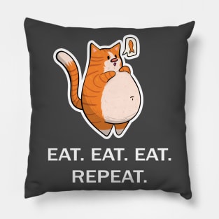 Ginger Fat Cat - Eat Eat Eat Repeat - White Font Pillow