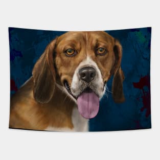 Beautiful Beagle Painting on Blue Background Tapestry