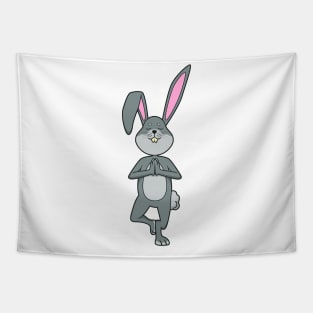 Cartoon rabbit meditates with yoga Tapestry