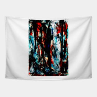 "Fighting Over Nothing" - Angry Expressive Painting Original Art Abstract Artwork Blue Red Black White Real Paint Brush Stroke Textured Wall Art Tapestry