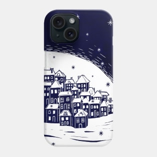 Snowy Night - Beautiful Festive Linocut Village Scene Phone Case